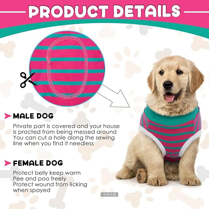 Dog Recovery Suit, Puppy Surgical Pajamas Bodysuit for Dogs Cats After Spay Neuter Surgery Abdominal Wound Bandages, Striped Onesie Pant for Shedding Skin Disease, Anti-Licking Cone Alternative XS