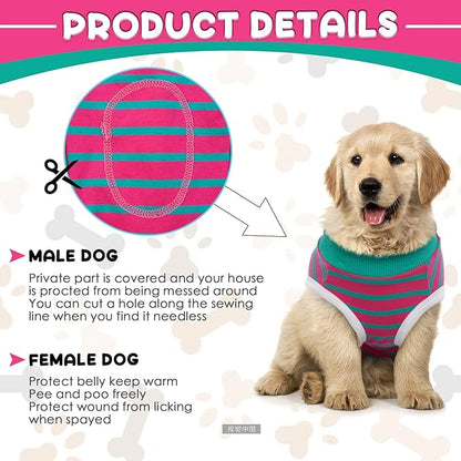 Dog Recovery Suit, Puppy Surgical Pajamas Bodysuit for Dogs Cats After Spay Neuter Surgery Abdominal Wound Bandages, Striped Onesie Pant for Shedding Skin Disease, Anti-Licking Cone Alternative XS