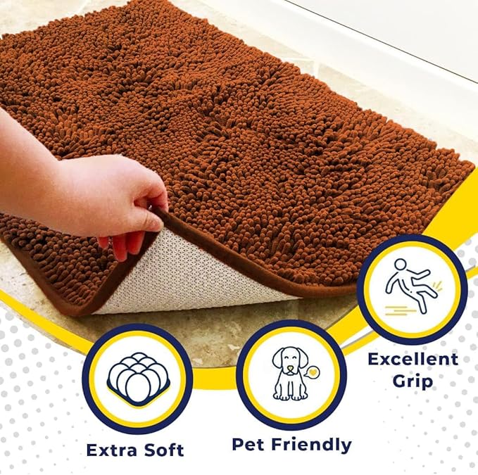 Muddy Mat® | Super Absorbent Door Mat Indoor, Microfiber Quick Dry Chenille Entryway Rug, Non-Slip Front Door Mat, Indoor Mats for Entryway, Machine Washable Pet Rug, Orange 24" x 96"