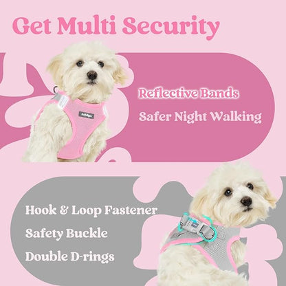 rabbitgoo Small Dog Harness, Step-in Soft Mesh Puppy Vest with Safety Buckle, Breathable Reflective Pet Harness for Small Sized Dogs, Pink & Gray XS
