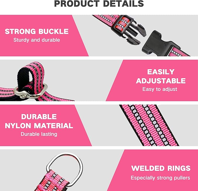Hikiko Martingale Dog Collars Reflective Nylon Dog Collar with Quick Release Buckle Adjustable Training No Slip Dog Collar (X-Large, Hot Pink)