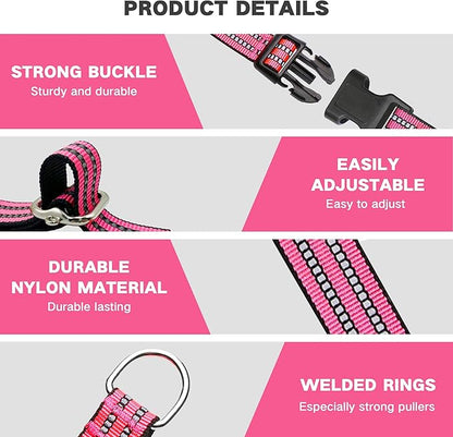 Hikiko Martingale Dog Collars Reflective Nylon Dog Collar with Quick Release Buckle Adjustable Training No Slip Dog Collar (X-Large, Hot Pink)