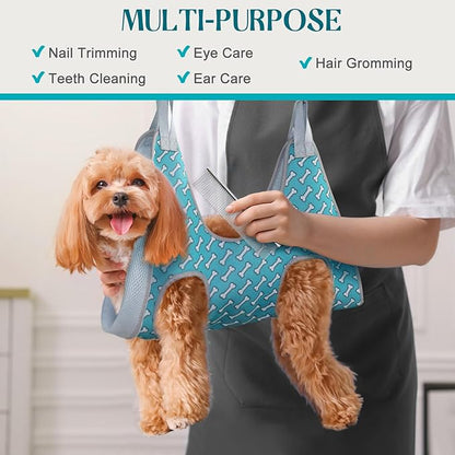 Supet Dog Grooming Hammock Harness for Dogs Cats, Relaxation Pet Nail Clipper Hammock, Restraint Dog & Large Animal Leashes Sling for Groomingk for Nail Trimming (Coral Blue, L)
