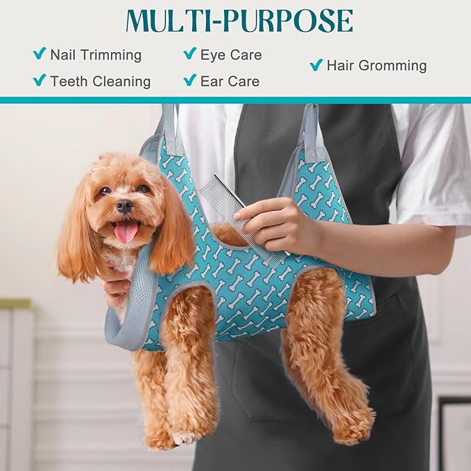 Supet Dog Grooming Hammock Harness for Dogs Cats, Relaxation Pet Nail Clipper Hammock, Restraint Dog & Small Animal Leashes Sling for Groomingk for Nail Trimming (Coral Blue, S)