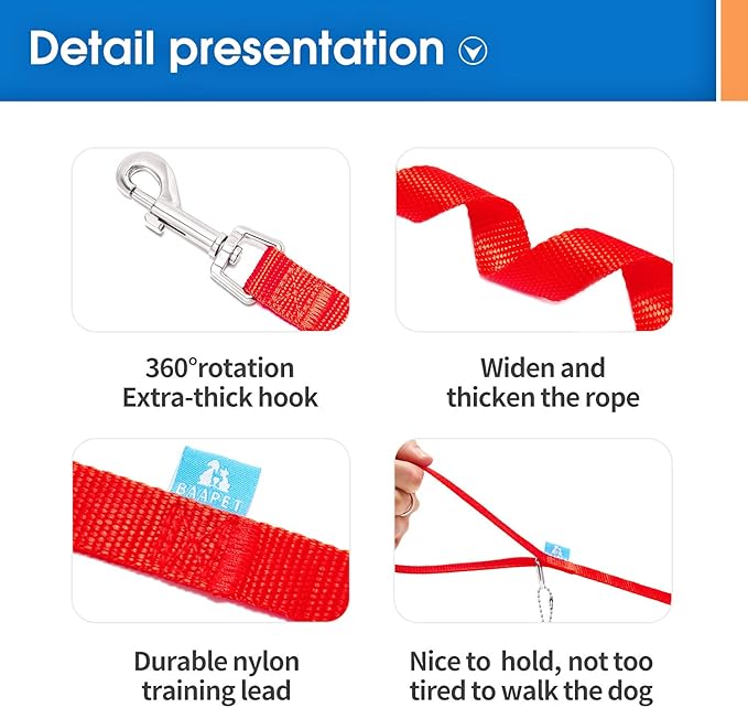 BAAPET 15/20/30/50/100 ft Long Dog Training Leash with Clickers for Small, Medium and Large Dogs or Cats (50 Feet, Red)