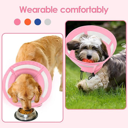 SAWMONG Soft Cone for Dogs – Medium Dog Recovery Collar, Adjustable E-Collar to Stop Licking After Surgery (M, Pink)