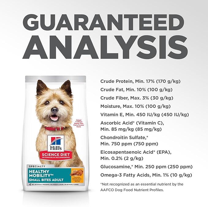 Hill's Science Diet Adult Healthy Mobility Small Bites Dry Dog Food, Chicken Meal, Brown Rice, & Barley, 30 lb. Bag