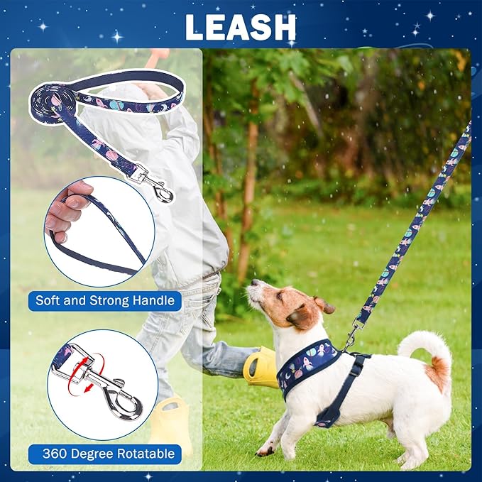SCENEREAL Small Dog Harness Collar and Leash Set, Adjustable No Pull Pet Harnesses, No Chock Soft Mesh Vest for Doggie Puppy Medium Dogs Cats Girl or Boy,Chihuahua, Yorkie, Outdoor Walking