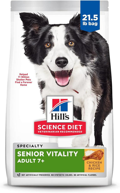 Hill's Science Diet Adult 7+ Senior Vitality Dry Dog Food, Chicken & Rice, 21.5 lb. Bag