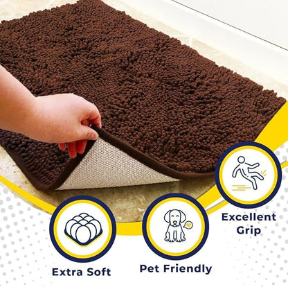 Muddy Mat® | Super Absorbent Door Mat Indoor, Microfiber Quick Dry Chenille Entryway Rug, Non-Slip Front Door Mat, Indoor Mats for Entryway, Machine Washable Pet Rug, Brown 36"x120"