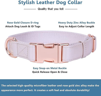Soft Leather Dog Collar and Leash (6.6') Set - Stylish Rose Gold Heavy Duty Metal Buckle, 4 Adjustable Lengths Leash for Small Medium Large Dogs - Comfortable & Easy to Clean L(15.4"-24.8"), Gold Pink