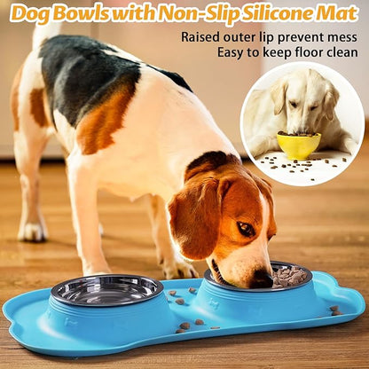 Hubulk Pet Dog Bowls 2 Stainless Steel Dog Bowl with No Spill Non-Skid Silicone Mat + Pet Food Scoop Water and Food Feeder Bowls for Feeding Small Medium Large Dogs Cats Puppies (Small, Turquoise)