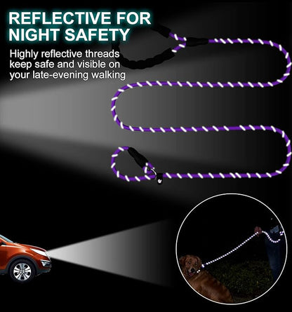 TagME Slip Leads for Dogs that Pull, 6 FT No-Pull Training Leash with Lock, Escape-Proof Design, Reflective & Padded Handle for Large Dogs, Purple