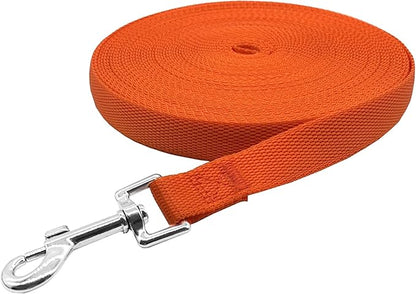 Nylon Training Dog Leash for Small Medium Large Dogs, 15ft 20ft 30ft 50ft Long Leash Dog/Puppy Lead for Obedience Recall Training, Camping (30ft, Orange)