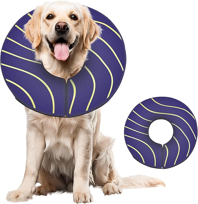 Adjustable Inflatable Dog Cone Collar for Surgery Recovery, Soft Cone for Dogs & Cats, Portable & Washable Dog Donut Collar, Large Cat Cone E Collar (Indigo M)