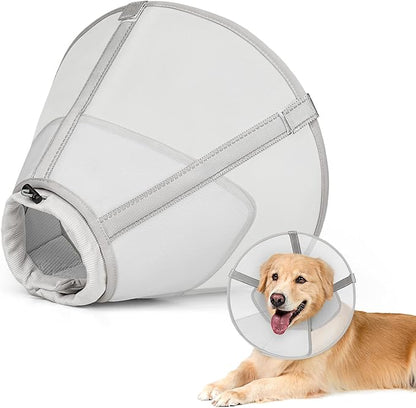 Breathable Mesh Dog Cone Collar with Soft Liner for Surgery, Elizabethan Recovery Alternative to Stop Licking,Pet Neck Collar for Large Medium Small Breeds(White,4)