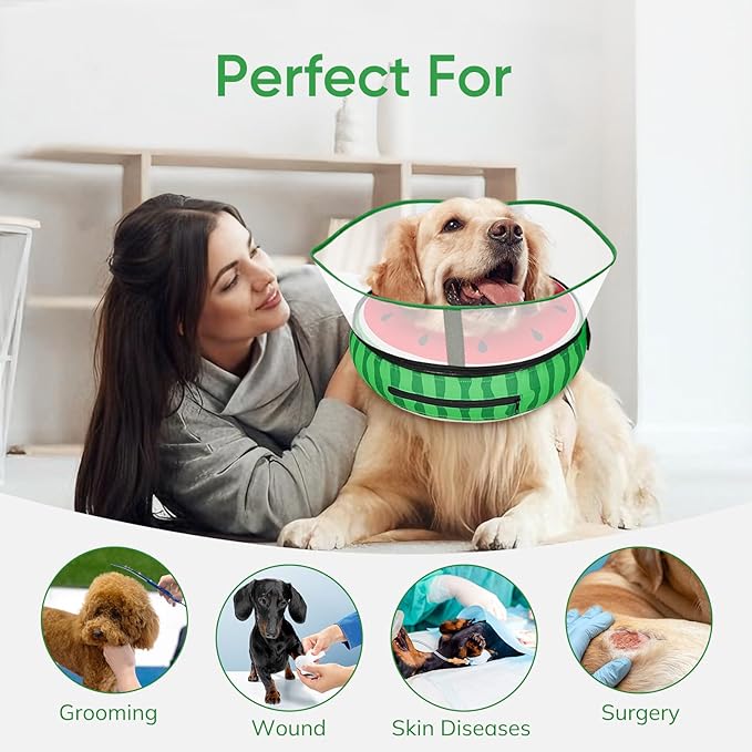 Supet Raised Inflatable Dog Cone After Surgery - Adjustable Recovery Donut Collar with Removable Shield to Stop Licking Wounds & Protect Stitches - Soft Dog Cone Alternative for Dogs (Watermelon,XL)