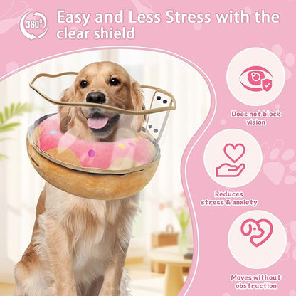 Inflatable Dog Cone Collar Soft Dog Cone Alternative After Surgery to Stop Licking for Large Medium Dogs Recovery Donut Cone Adjustable Neck Collar with Enhanced Anti-Licking Shield,Donut Pink,XL