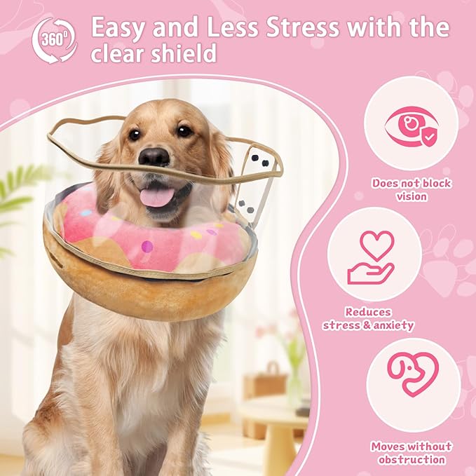 Inflatable Dog Cone Collar Soft Dog Cone Alternative After Surgery to Stop Licking for Large Medium Dogs Recovery Donut Cone Adjustable Neck Collar with Enhanced Anti-Licking Guard Shield,Donut Pink,M