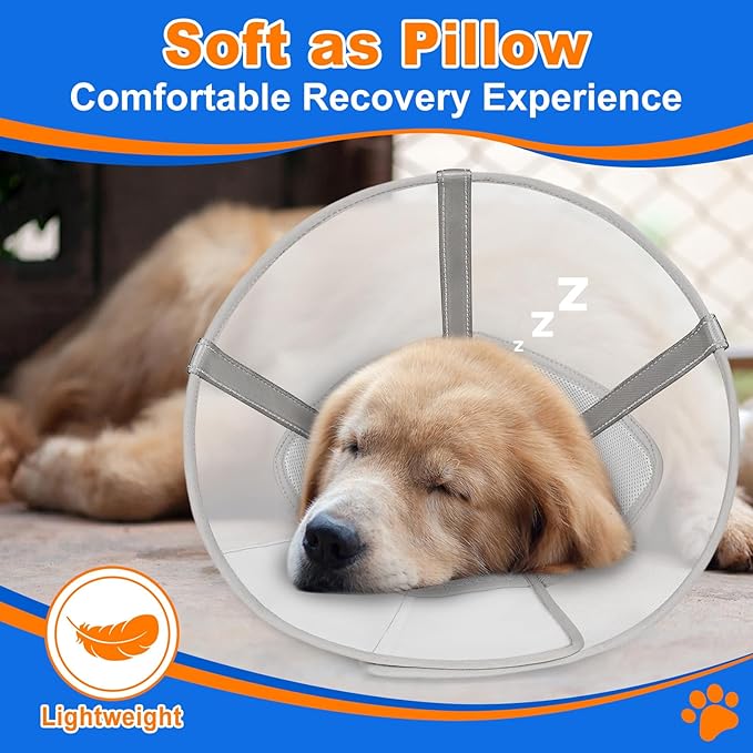 Breathable Mesh Dog Cone Collar with Soft Liner for Surgery, Elizabethan Recovery Alternative to Stop Licking,Pet Neck Collar for Large Medium Small Breeds(White,1)