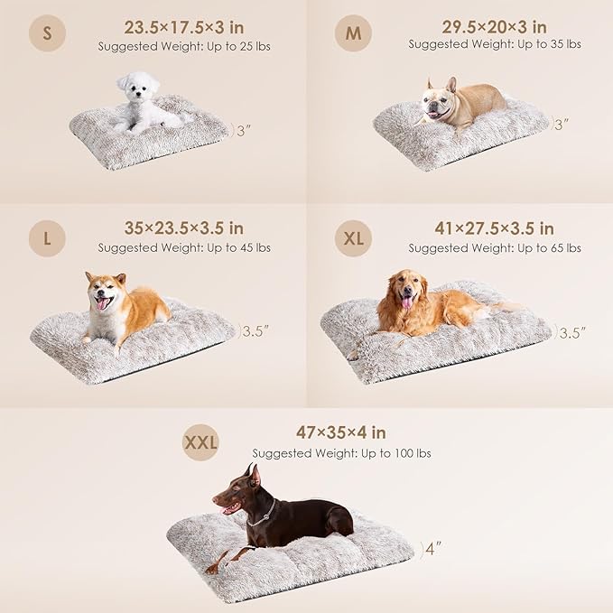 EHEYCIGA Fluffy Dog Crate Bed for Extra Large Dogs, Plush Faux Fur Pet Crate Pad, Calming Anti Anxiety XL Dog Bed, Washable Soft Warm Mat with Non-Slip Bottom, Brown