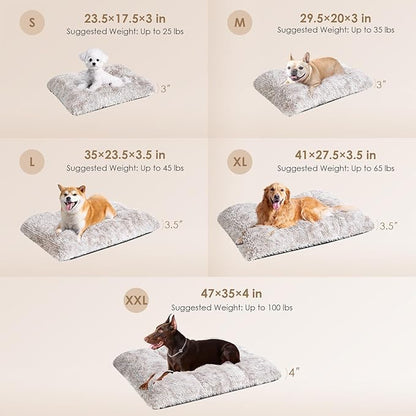 EHEYCIGA Fluffy XXL Dog Crate Pad, Plush Faux Fur Bed for Extra Large Dogs, Calming Anti Anxiety XXL Dog Bed, Washable Soft Warm Mat with Non-Slip Bottom, Brown