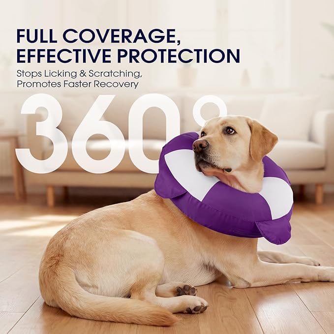 IECOii Inflatable Dog Pillow Cone Collar Alternative, Adjustable Neck Donut Cone for Dog After Surgery Prevent from Biting & Licking, Soft Blow Up Dogs Head Cone Recovery E Collar for Medium Dogs, L