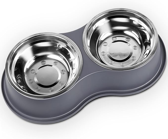 Epetslove Dog Bowls Large Double Dog Water and Food Bowls Stainless Steel Bowls with Non-Slip Resin Station, Pet Feeder Bowls Food Dish for Small Medium Large Dogs Cats