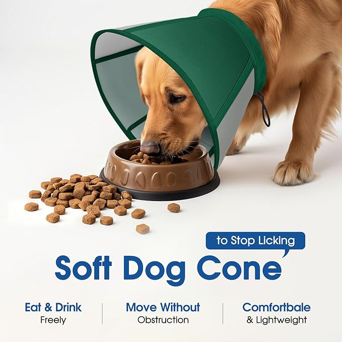 SUNFURA Dog Cone - Soft Cone for Dogs to Stop Licking, Comfy Dog Cones E-Collar Alternative After Surgery, Adjustable Dog Recovery Collar for Wound Care, Spay, Neuter, Green Small