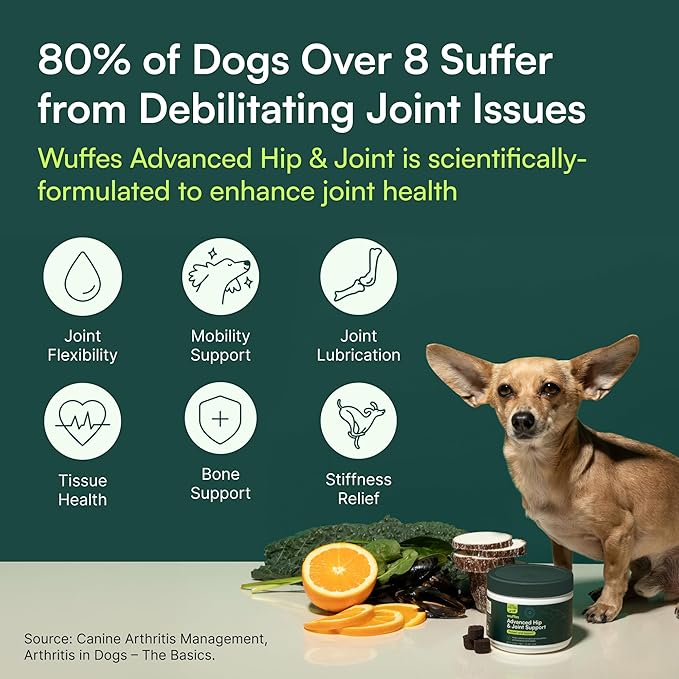 Wuffes Chewable Dog Hip & Joint Supplement - Glucosamine & Chondroitin Chews - Dog Joint Supplements & Vitamins - Extended Joint Care (Small&Medium Breeds (0-65 lbs), 180 Chews (Pack of 3))