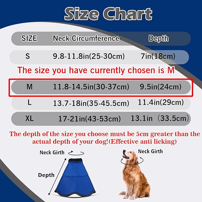 Hard & Heavy Plastic Dog Cone Collar Alternative for Medium Dogs (French Bulldog Dachshund), Adjustable Elizabethan Protective Cone for Healing, Comfortable Recovery Collar Cone of Shame Anti-Lick