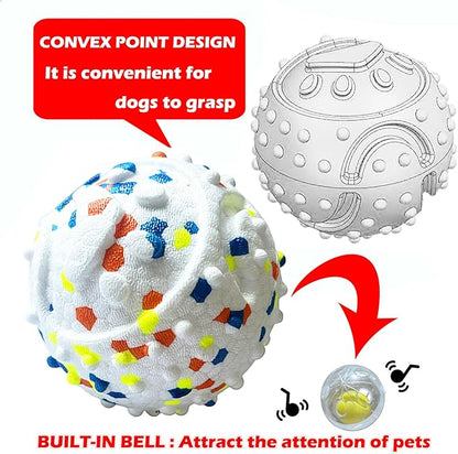 CAISHOW 2Pack Dog Ball Squeak Toys Indestructible Dog Ball Float On Water Fetch Bouncy Durable Solid Rubber Ball for Puppy Small and Medium Dogs Playing Toys (Bell Ball 2Pcs White)
