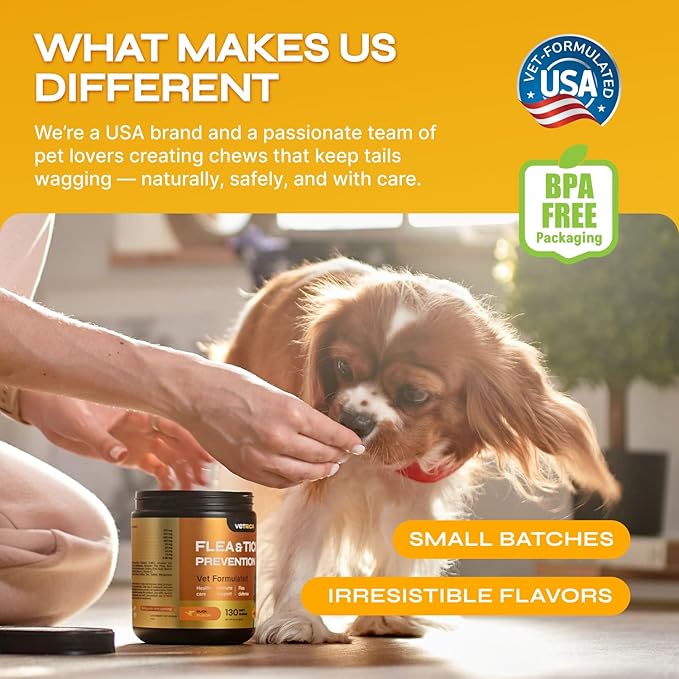 Flea and Tick Prevention for Dogs - with Neem 9,750 mg per Pack - No Chemicals - Flea and Tick Control Oral Pills for All Dogs and Puppies - Chewable Skin and Coat Supplement - 130 Soft Duck Treats