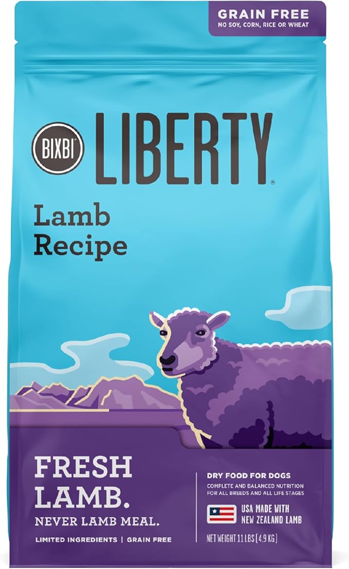 BIXBI Liberty Grain-Free Dry Dog Food, Lamb Recipe – Fresh Meat, High Protein, No Meat Meals – USA Made, 11 lbs