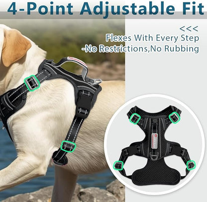 BARKBAY Dog Harness No Pull with ID Tag Pocket - Heavy Duty, Reflective, Easy Control for Large Dogs(Black,L)