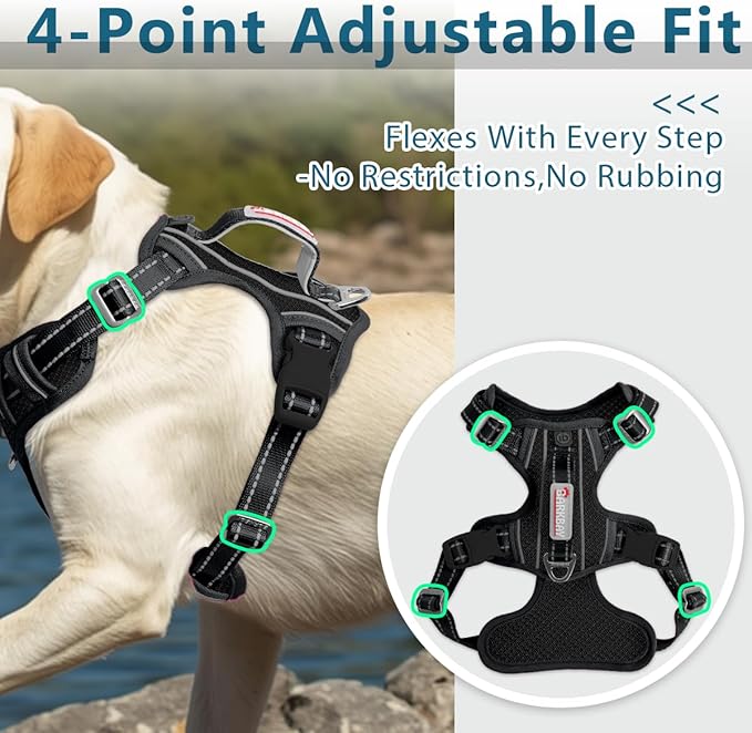 BARKBAY Dog Harness No Pull with ID Tag Pocket - Heavy Duty, Reflective, Easy Control for Large Dogs(Black,XL)