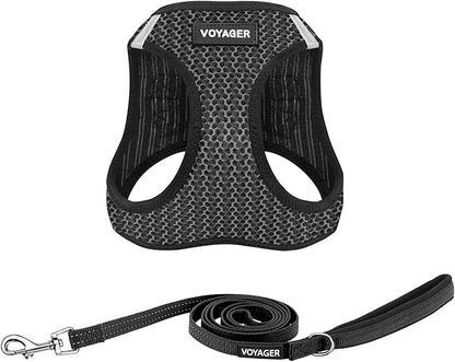 Best Pet Supplies Voyager Step-in Air All Weather Mesh Harness and Reflective Dog 5ft Leash Combo with Neoprene Handle, for Small, Medium and Large Breed Puppies - Set (Gray 2-Tone), Medium