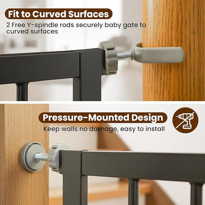Baby Gate for Stairs, 26-40" Auto Close Dog Gate for Doorways, Pressure Mounted Child Gate with Walk Thru Door, Easy Install Safety Gate for Children and Pets, Black