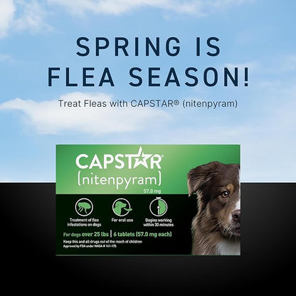 Capstar for Dogs (nitenpyram), Fast-Acting Oral Flea Treatment for Dogs Over 25+ lbs, Vet-Recommended Flea Medication Tablets Start Killing in 30 Minutes, 6 Doses