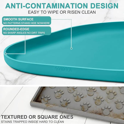 SMILOOL Small Silicone Pet Food Mat with Raised Edge for Food and Water Bowl, Square Dog Feeding Mats, Cat Food Trays for Floor Waterproof, Rubber Tray for Dogs and Cats, 12 x 12 x 0.7 Dark Turquoise