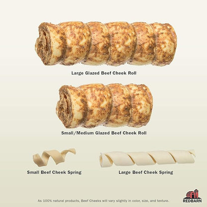 Redbarn Pet Products All-Natural Beef Cheek Rolls for Dogs, Grain-Free Cow Cheeks, Naturally Rich in Collagen, Available in Chicken & Carrot Glaze or Uncoated (Chicken & Carrot, Large (Pack of 12))
