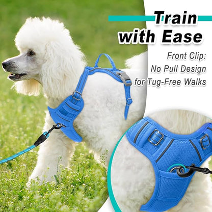 BARKBAY Dog Harness No Pull Mesh for Small Dogs - Adjustable, Reflective, Comfortable, No Choke, Heavy-Duty - Perfect for Outdoor Training, Walking, and Hiking - Strong & Durable - XS & Blue Mesh
