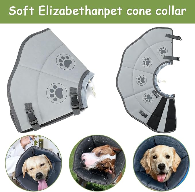 Soft Cone for Dogs to Stop Licking,Dog Cones for Small Medium Large Pets After Surgery Recovery Collar Elizabethan Collars Comfy Fabric Elizabeth Prevent Dog Licking Alternative(Grey, M)