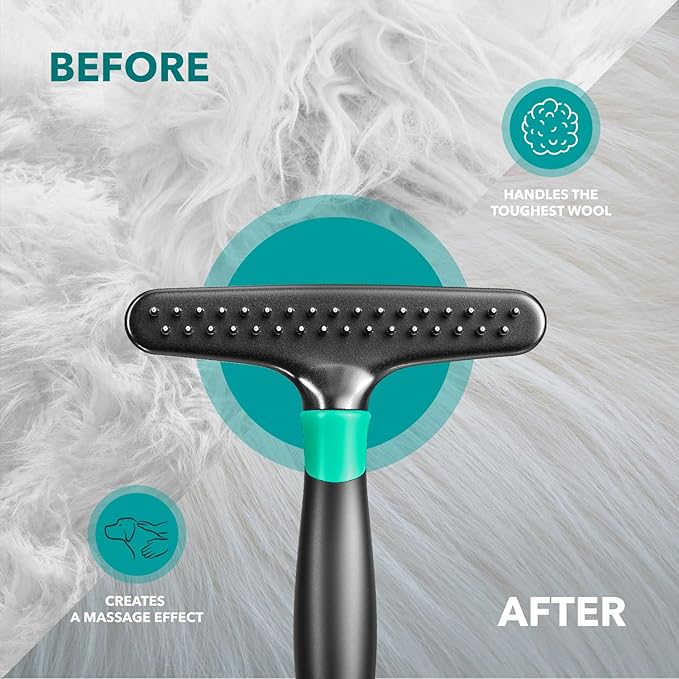 DOGI Deshedding Brush Comb - Undercoat Rake for Dogs, Cats, Short, Long Hair Coats - Double Row Stainless Steel Pins - Reduce Shedding by 90% (Green)