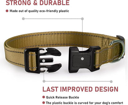 Reflective Dog Collar with Buckle Adjustable Safety Nylon Collars for Small Medium Large Dogs, Brown XS