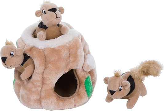 Outward Hound Hide-A-Squirrel Dog Toy – Interactive 2‑in‑1 Plush Puzzle with 3 Squeaky Removable Squirrels, Small
