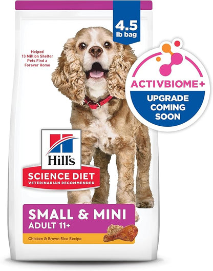 Hill's Science Diet Senior 11+ Small & Mini Dry Dog Food, Chicken, Brown Rice, & Barley, 4.5 lb. Bag