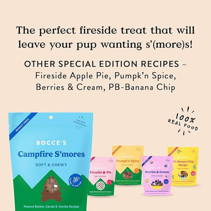 Bocce's Bakery Campfire S'Mores Treats for Dogs, Wheat-Free Everyday Dog Treats, Made with Real Ingredients, Baked in The USA, Natural Soft & Chewy Cookies, Peanut Butter, Carob, & Vanilla, 6 oz
