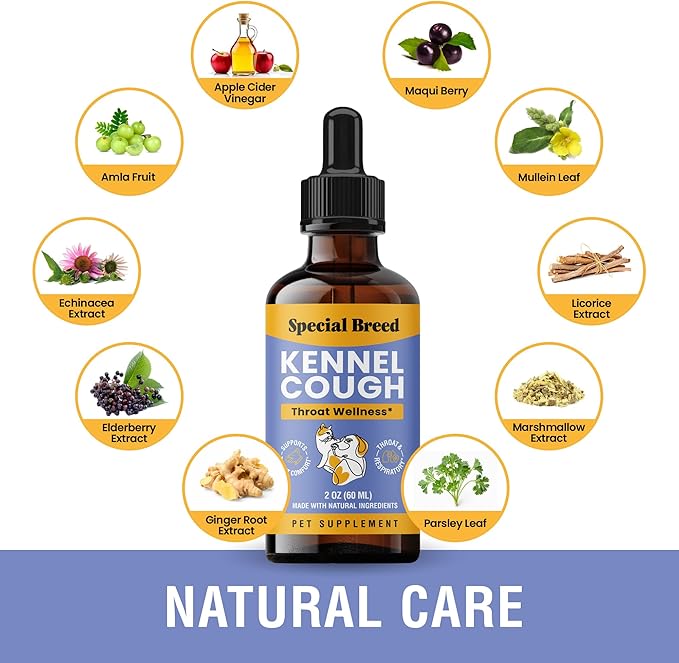 Kennel Cough Support for Dogs & Cats – Helps with Dry, Wet & Barking Cough – Herbal Pet Respiratory & Throat Support, Supports Breathing & Clear Airways – Natural Liquid Supplement – 2oz