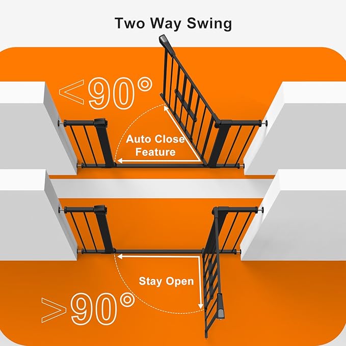 FURTIME 29"-41" Baby Gate with Cat Door Adjustable, Auto Close Dog Gate for Stairs,Doorways and House, Metal Pet Door Pressure Mounted,Easy Install, Effortless Walk Thru, Black